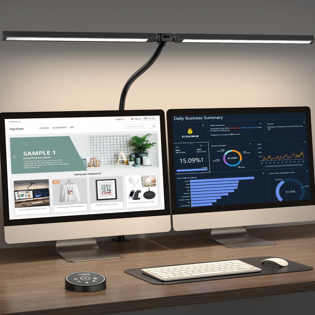 Clamp-mount architect desk lamp with adjustable swing arm, remote control and 25 lighting modes.